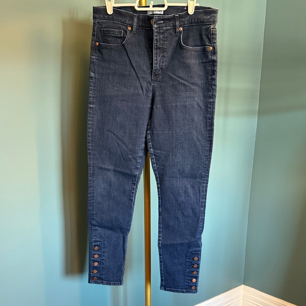LOFT Dark Blue Skinny Jeans with Button Accents